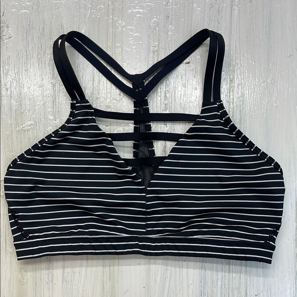 Victoria Secret Black and White Striped Sports Bra Sz M